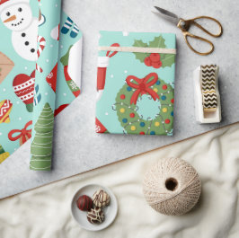 Mintblaue Holiday-Schneemann-Weihnachtspapier Geschenkpapier
