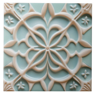 Mintblaue und weiße Blumen, falsche Relief-Boho-Bl Fliese