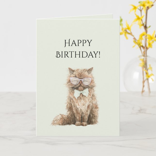 Mintbraune Cool Cat Brille Geburtstag Karte (Gelbe Blume)
