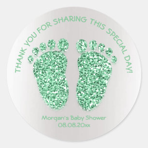MintGray Glitzer Feet Baby Shower Gefallen Vielen Runder Aufkleber