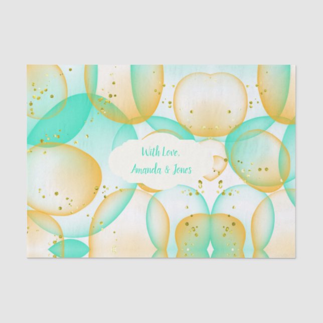 MintGreen Gold Bubbles Wasserfarbe Custom Wedding Seidenpapier (Vorderseite)