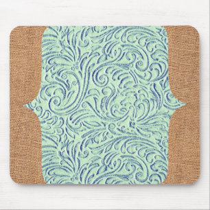 Mintgrün Blau Vintage-Rollenwerk + Jute-Design Mousepad