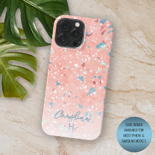 Mintgrün Blau Weiß Korallenrot Terrazzo-Muster iPhone 16 Pro Max Hülle
