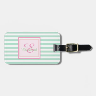 Mintgrün gestreift Monogramm-Personalisiert Gepäckanhänger