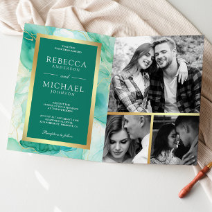 Mintgrün Gold Flüssige Tinte QR Code Hochzeit Einladung