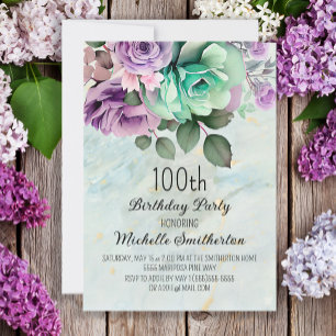 Mintgrün lila Blumen Schmetterlinge Geburtstag Einladung