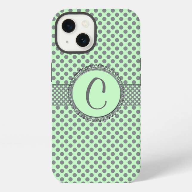 Mintgrün mit grauen Tupfen-Monogramm STaylor iPhone Hülle (Rückseite)