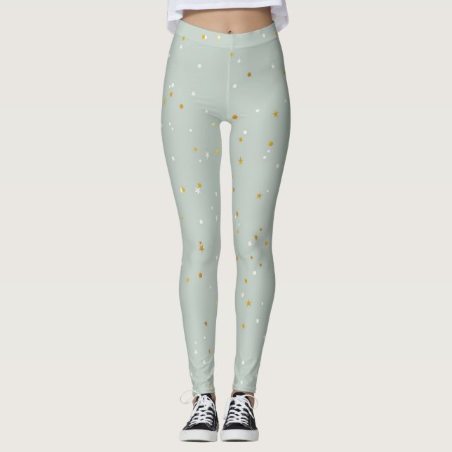 Mintgrün mit weißen und goldenen Glitzern Leggings (Vorderseite)