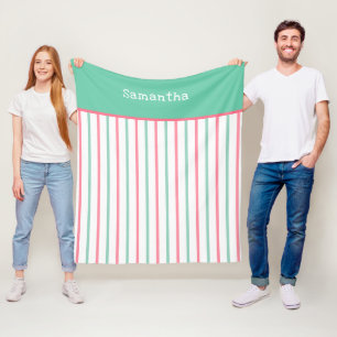 Mintgrün rosa Streifen Name Fleecedecke