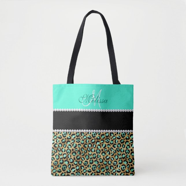 Mintgrün und schwarzer Leopardenprint monogrammier (Vorderseite)
