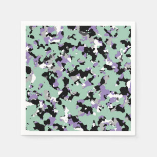 Mintgrün und violette Camouflage Tarnmuster Party Serviette