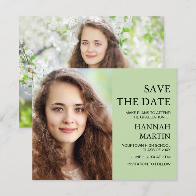 Mintgrüne Abschluss 2 Foto Save Datum (Vorne/Hinten)