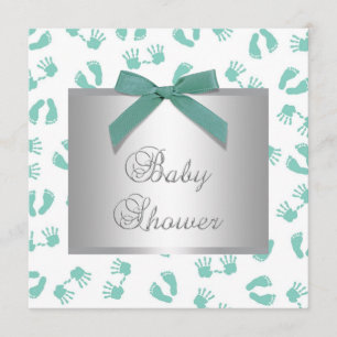Mintgrüne Babyhände Füße Baby Shower Einladung
