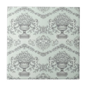 Mintgrüne barocke Toile mit Cherub und Blumenvase Fliese