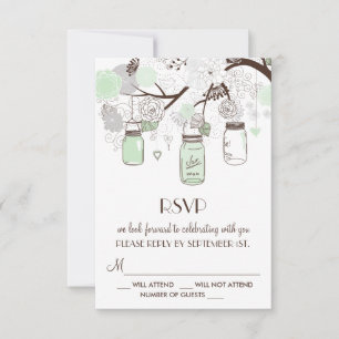 Mintgrüne Blumen-Mason-Jars-Hochzeit-RSVP-Karte RSVP Karte