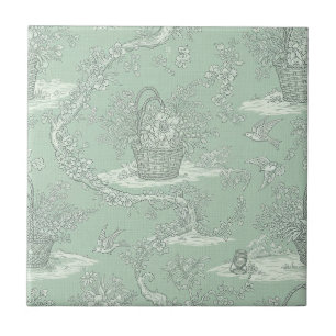 Mintgrüne botanische Toile mit floralen Bouquets 2 Fliese
