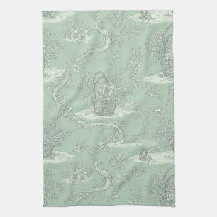 Mintgrüne botanische Toile mit floralen Bouquets 2 Geschirrtuch