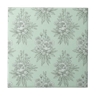 Mintgrüne botanische Toile mit floralen Bouquets Fliese