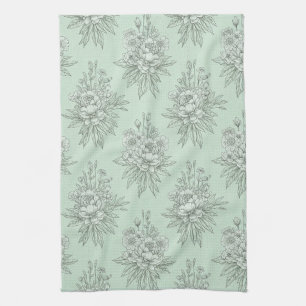 Mintgrüne botanische Toile mit floralen Bouquets Geschirrtuch