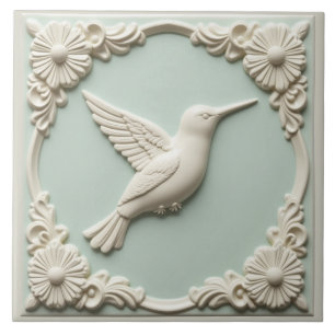 Mintgrüne Faux-Relief-Art-Nouveau-Kolibri  Fliese