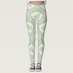 Mintgrüne französische Country-Blumen-Toile - Baue Leggings