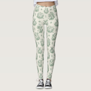 Mintgrüne französische Country-Vögel und florale T Leggings