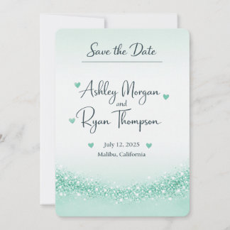 Mintgrüne Glitter Save-the-Date-Karte Save The Date