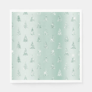 Mintgrüne Glitzer-Sparkling-Weihnachtsbäume Serviette