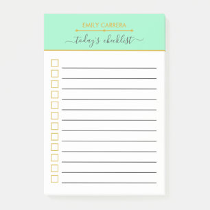 Mintgrüne Gold-Checkliste Personalisierte To-Do-Li Post-it Klebezettel
