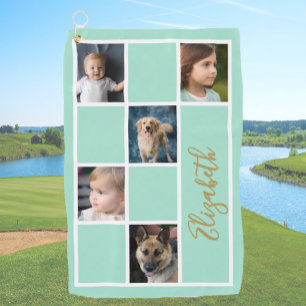 Mintgrüne individuelle Vorlagen Familienfotos Golfhandtuch
