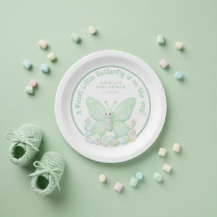 Mintgrüne Marshmallow-Schmetterling-Baby-Party Pappteller