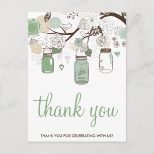 Mintgrüne Mason-Glas-Hochzeits-Dankeschön-Postkart Postkarte