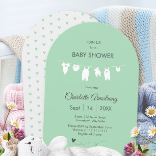 Mintgrüne minimalistische Baby Shower mit Bogen Einladung