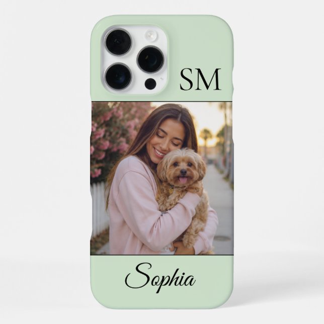 Mintgrüne personalisierte Namen Initialen Ein Foto iPhone Hülle (Rückseite)