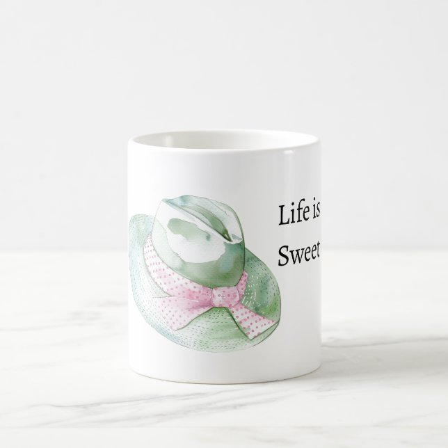 Mintgrüne Rosa Mütze Das Leben ist süß Kaffeetasse (Mittel)