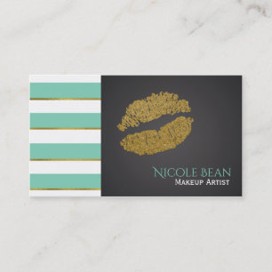 Mintgrüne Streifen & Faux-Gold-Schimmer-Lippen Chi Visitenkarte