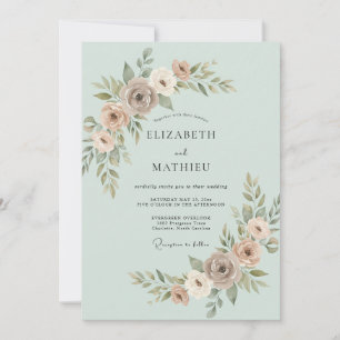 Mintgrüne subtile botanische Hochzeit Einladung