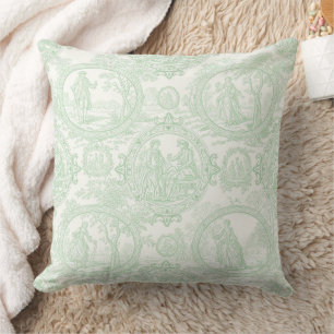 Mintgrüne Toile-Vintage-Paare & Gartenszene 2 Kissen