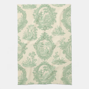 Mintgrüne Toile Vintage-Paare und Gartenszene Geschirrtuch