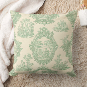 Mintgrüne Toile Vintage-Paare und Gartenszene Kissen