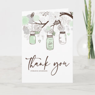 Mintgrüne und graue florale Mason-Glas-Dankeskarte Dankeskarte