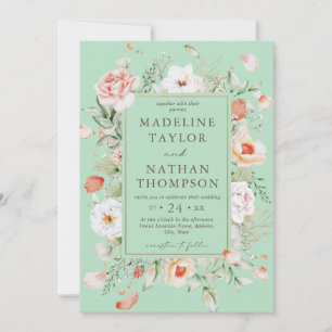 MINTGRÜNE UND PFIRSICHFARBENE BLUMENHOCHZEITSEINLA EINLADUNG