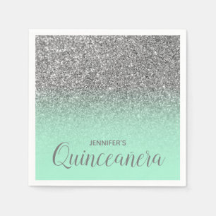 Mintgrüne und silberne Glitter-Ombre-Quinceanera Serviette