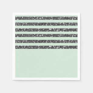 Mintgrüne und silberne Glitter-Streifen-Party Serviette