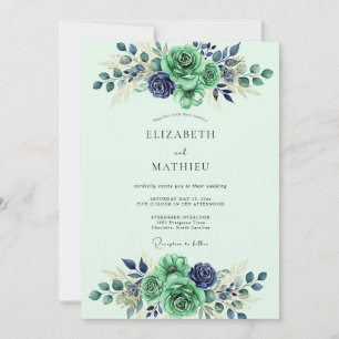Mintgrüne verfeinerte Aquarell-Hochzeit Einladung