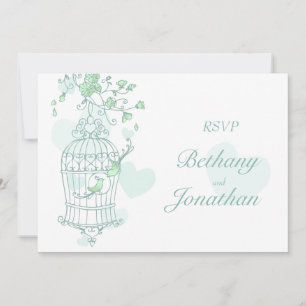 Mintgrüne Vögel öffnen Hochzeitskäfig RSVP Einladung