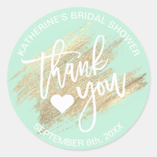 Mintgrüne weiße Goldpinselstrich-Junggesellinnen-A Runder Aufkleber