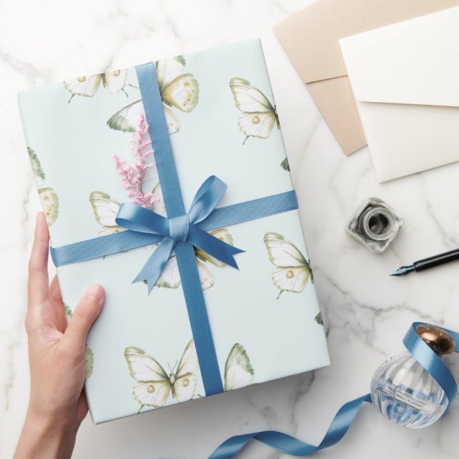 Mintgrüne weiße Schmetterlinge Geburtstag Geschenkpapier (Schenken)