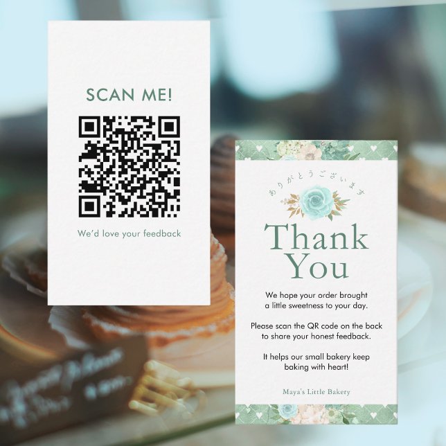 Mintgrüner Botanischer Leave a Review QR-Code Visitenkarte (Von Creator hochgeladen)