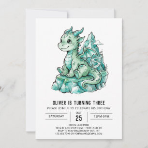Mintgrüner Drachen-Geburtstag Einladung